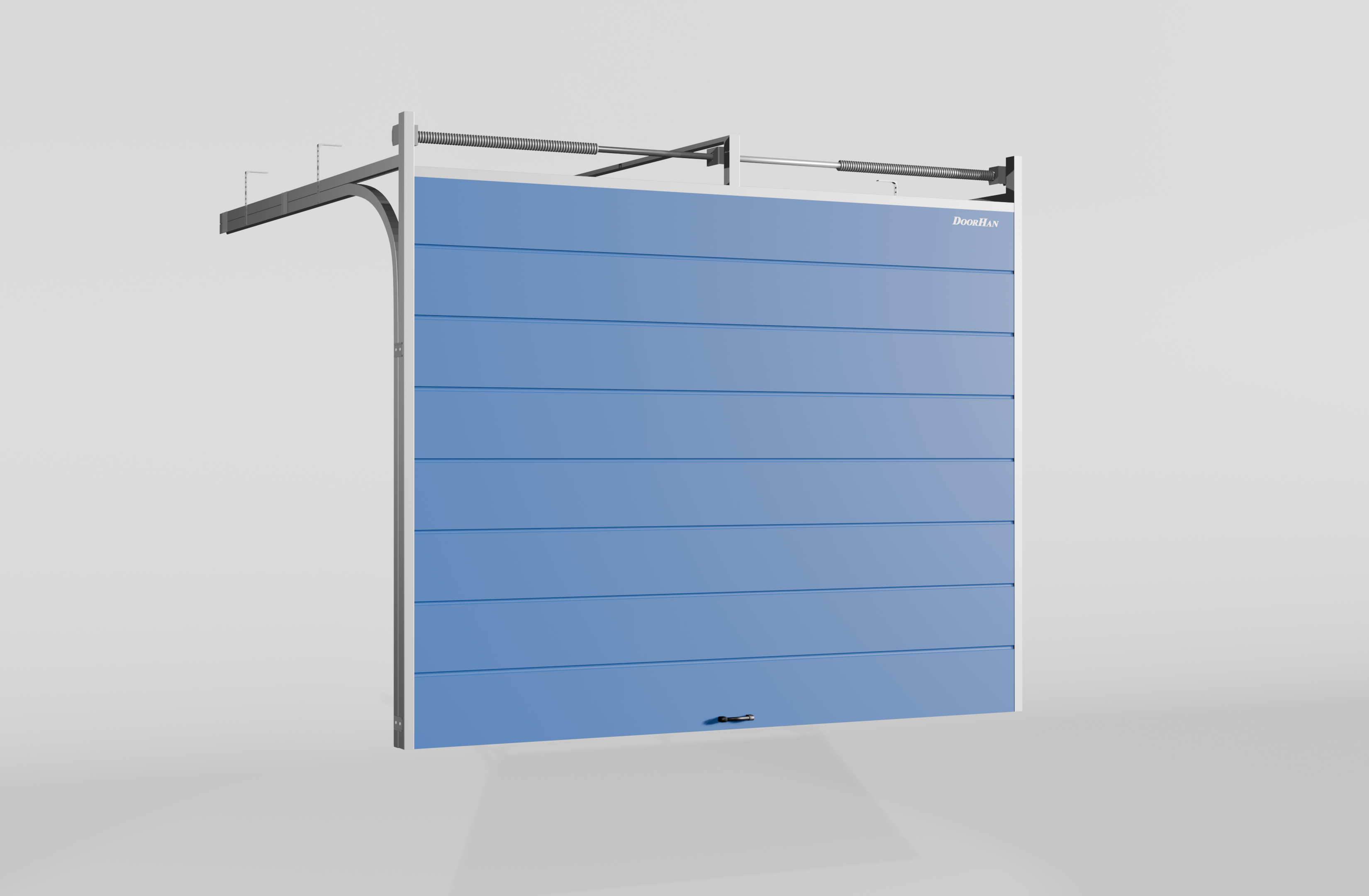 Секционные ворота DoorHan стальные 4400х2400 цвета RAL 5005 (синий) с дизайном «широкая центральная полоса» с автоматикой