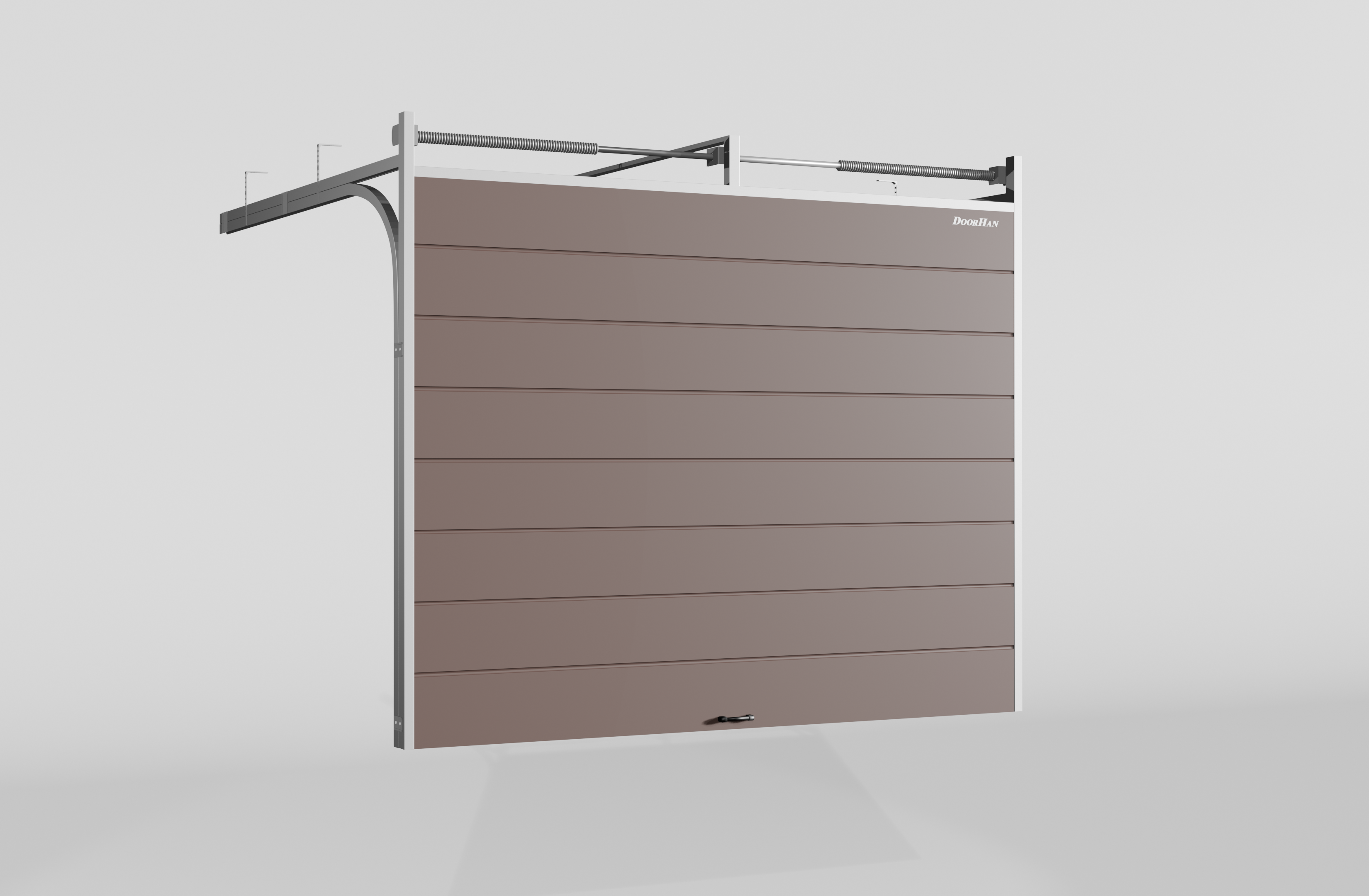 Секционные ворота DoorHan стальные 2400х2900 цвета RAL 8017 (коричнево-красный) с дизайном «широкая центральная полоса» с автоматикой