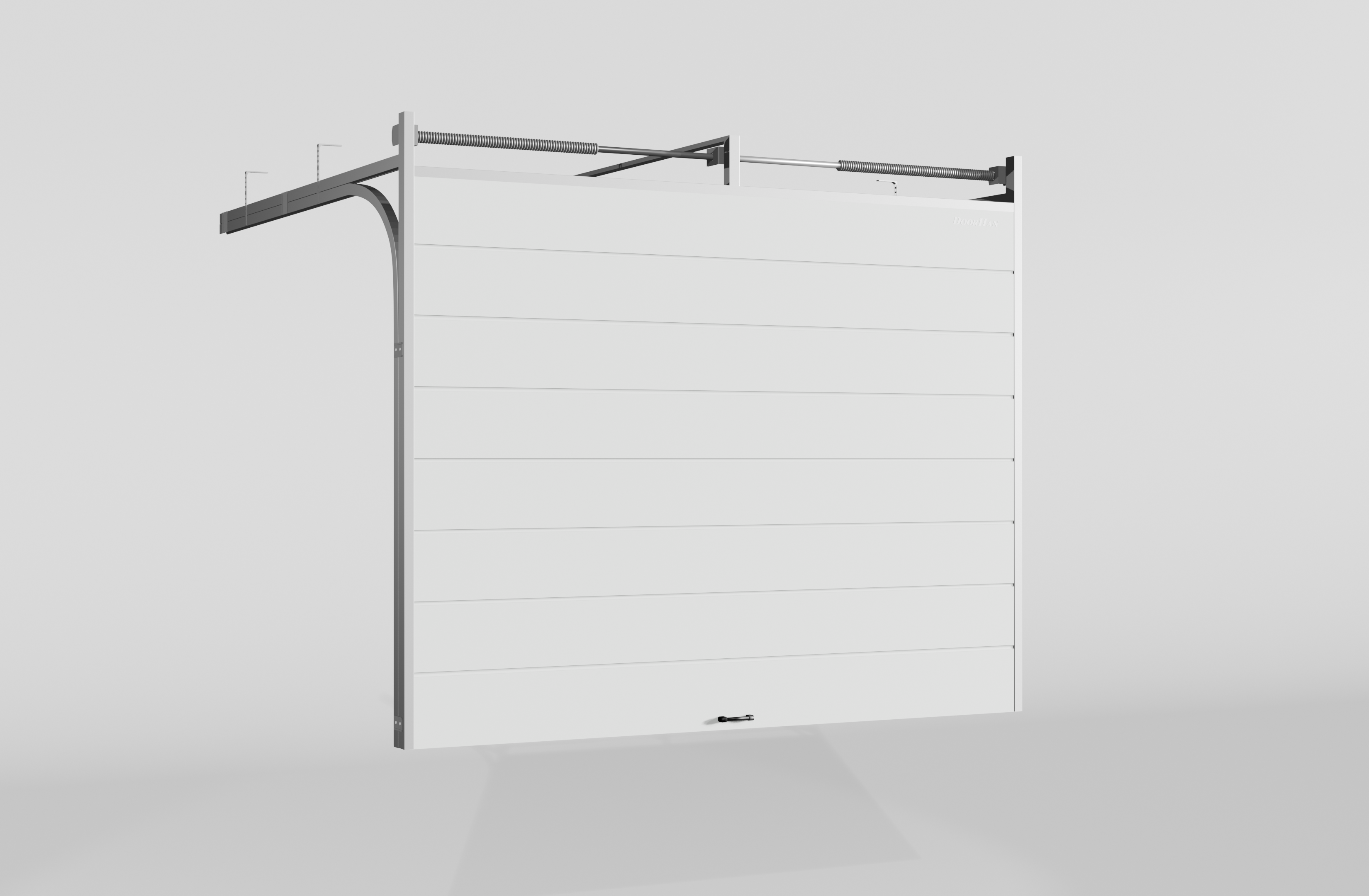 Секционные ворота DoorHan стальные 2100х2300 цвета RAL 9003 (белый) с дизайном «широкая центральная полоса» с автоматикой