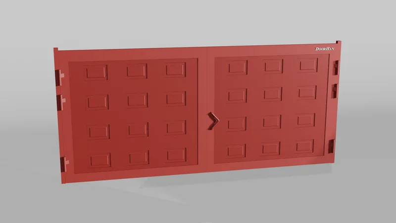 Распашные ворота DoorHan 4400х2000 цвета RAL 3000 (красный) с дизайном «филенка» с автоматикой 3