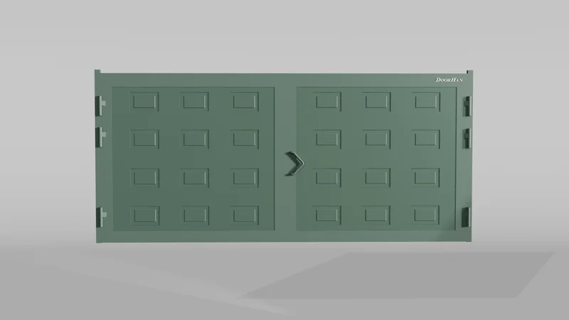 Распашные ворота DoorHan 2900х1300 цвета RAL 6005 (зелёный) с дизайном «филенка» без автоматики 3