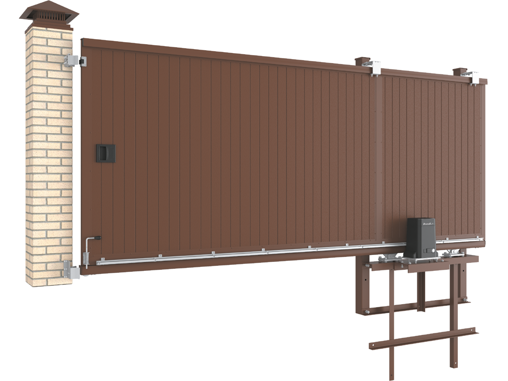 Откатные уличные ворота стандартных размеров в алюминиевой раме с заполнением сэндвич-панелями SLG-S