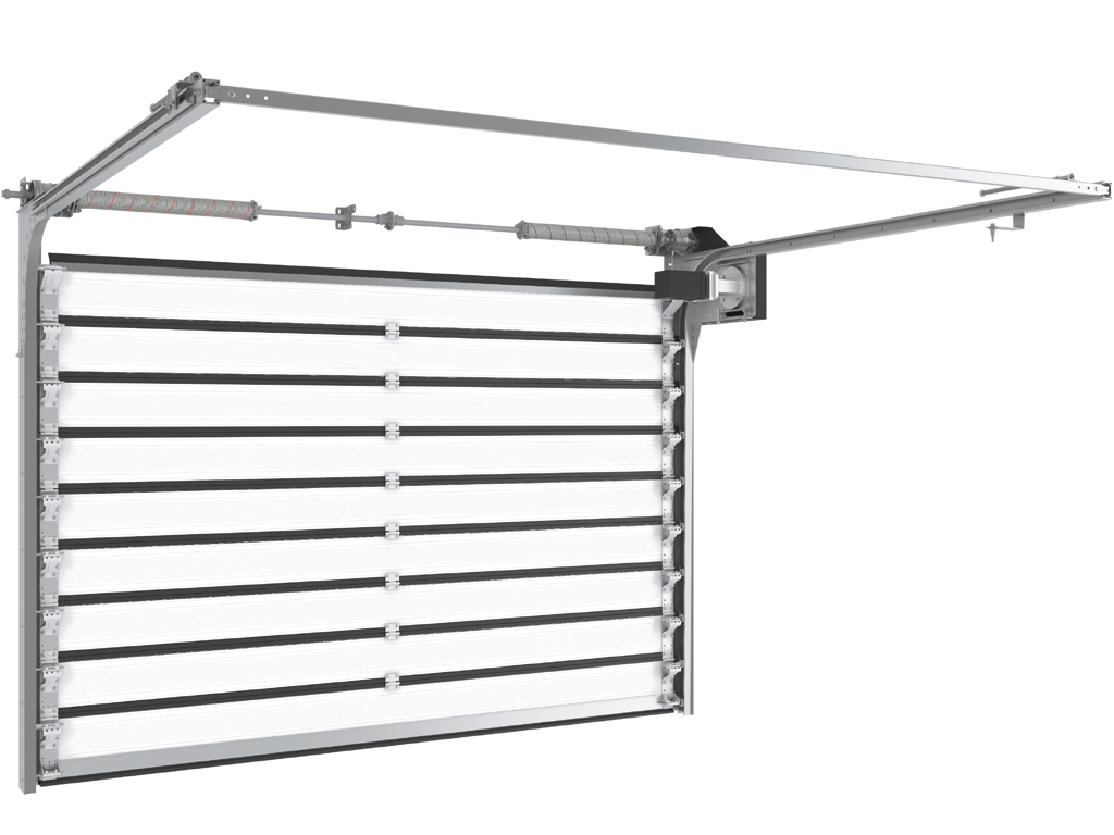 Скоростные секционные ворота из алюминиевых сэндвич-панелей с торсионным механизмом ISD01-PARKING